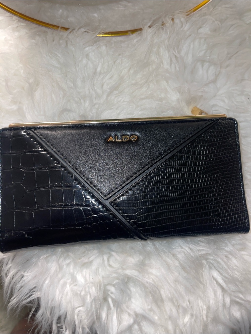 ALDO Black Textured Panel Wallet with Gold Logo
